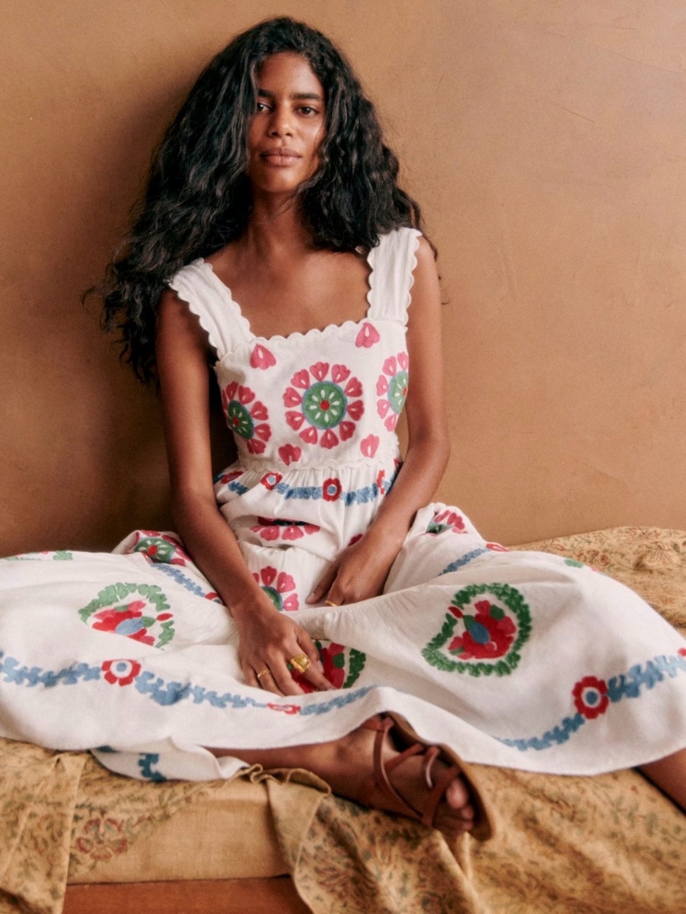Sezane White Maxi Dress with Pink, Green & Blue Embroidery - Picture 5 of 9